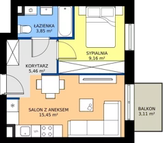2 pokoje, mieszkanie 33,92 m², piętro 2, oferta nr B1/74, Osiedle Arkadia 2, Wrocław, Polanowice-Poświętne-Ligota, Poświętne, ul. Ramiszowska