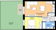 2 pokoje, mieszkanie 33,92 m², piętro 1, oferta nr B1/62, Osiedle Arkadia 2, Wrocław, Polanowice-Poświętne-Ligota, Poświętne, ul. Ramiszowska