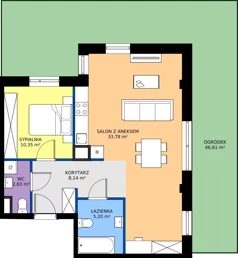 2 pokoje, mieszkanie 60,10 m², parter, oferta nr H/18, Apartamenty Park Matecznego etap 2.2, Kraków, Podgórze, Mateczny, ul. Orawska