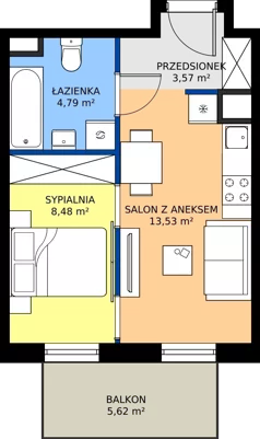 2 pokoje, mieszkanie 30,37 m², piętro 1, oferta nr H/36, Apartamenty Park Matecznego etap 2.2, Kraków, Podgórze, Mateczny, ul. Orawska