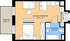 1 pokój, mieszkanie 30,70 m², piętro 1, oferta nr H/59, Apartamenty Park Matecznego etap 2.2, Kraków, Podgórze, Mateczny, ul. Orawska