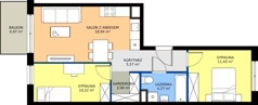 3 pokoje, mieszkanie 53,37 m², piętro 1, oferta nr H/47, Apartamenty Park Matecznego etap 2.2, Kraków, Podgórze, Mateczny, ul. Orawska