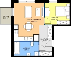 2 pokoje, mieszkanie 45,32 m², piętro 1, oferta nr H/48, Apartamenty Park Matecznego etap 2.2, Kraków, Podgórze, Mateczny, ul. Orawska