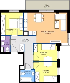 4 pokoje, mieszkanie 74,36 m², piętro 1, oferta nr I/19, Apartamenty Park Matecznego etap 2.2, Kraków, Podgórze, Mateczny, ul. Orawska