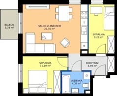 3 pokoje, mieszkanie 53,56 m², piętro 2, oferta nr A/25, Apartamenty Kamieńskiego, Wrocław, Karłowice-Różanka, ul. Kamieńskiego 53a