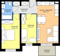 3 pokoje, mieszkanie 54,48 m², piętro 1, oferta nr A/13, Apartamenty Kamieńskiego, Wrocław, Karłowice-Różanka, ul. Kamieńskiego 53a