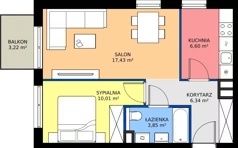 2 pokoje, mieszkanie 44,23 m², piętro 1, oferta nr A/11, Apartamenty Kamieńskiego, Wrocław, Karłowice-Różanka, ul. Kamieńskiego 53a
