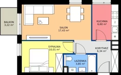2 pokoje, mieszkanie 44,23 m², piętro 3, oferta nr A/29, Apartamenty Kamieńskiego, Wrocław, Karłowice-Różanka, ul. Kamieńskiego 53a