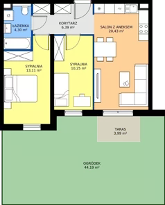 3 pokoje, mieszkanie 54,48 m², piętro 1, oferta nr A/13, Apartamenty Kamieńskiego, Wrocław, Karłowice-Różanka, ul. Kamieńskiego 53a