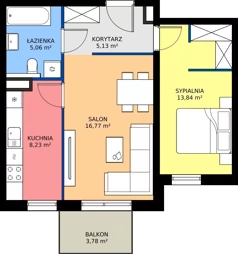 2 pokoje, mieszkanie 49,03 m², piętro 1, oferta nr B/5, Apartamenty Kamieńskiego, Wrocław, Karłowice-Różanka, ul. Kamieńskiego 53a