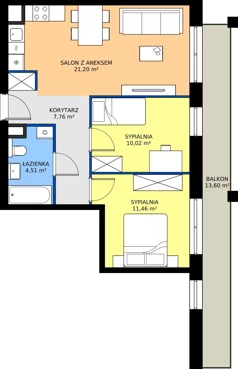 3 pokoje, mieszkanie 54,95 m², piętro 1, oferta nr B/124, Osiedle przy Wielickiej etap 1.2, Kraków, Bieżanów-Prokocim, ul. M. Orwid