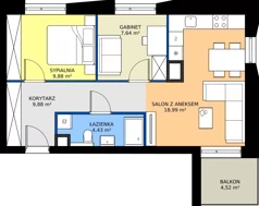 3 pokoje, mieszkanie 50,82 m², piętro 2, oferta nr B/87, Osiedle przy Wielickiej etap 1.2, Kraków, Bieżanów-Prokocim, ul. M. Orwid