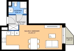 1 pokój, mieszkanie 30,61 m², piętro 3, oferta nr B/18, Osiedle przy Wielickiej etap 1.2, Kraków, Bieżanów-Prokocim, ul. M. Orwid