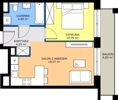 2 pokoje, mieszkanie 39,28 m², piętro 1, oferta nr B/45, Osiedle przy Wielickiej etap 1.2, Kraków, Bieżanów-Prokocim, ul. M. Orwid