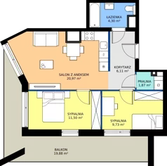 3 pokoje, mieszkanie 54,48 m², piętro 3, oferta nr B/62, Osiedle przy Wielickiej etap 1.2, Kraków, Bieżanów-Prokocim, ul. M. Orwid