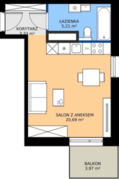 1 pokój, mieszkanie 29,23 m², piętro 6, oferta nr B/112, Osiedle przy Wielickiej etap 1.2, Kraków, Bieżanów-Prokocim, ul. M. Orwid