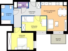 3 pokoje, mieszkanie 59,03 m², piętro 2, oferta nr B/10, Osiedle przy Wielickiej etap 1.2, Kraków, Bieżanów-Prokocim, ul. M. Orwid