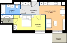 2 pokoje, mieszkanie 46,92 m², piętro 1, oferta nr B/83, Osiedle przy Wielickiej etap 1.2, Kraków, Bieżanów-Prokocim, ul. M. Orwid