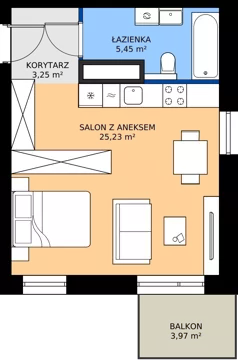 1 pokój, mieszkanie 33,93 m², piętro 2, oferta nr B/9, Osiedle przy Wielickiej etap 1.2, Kraków, Bieżanów-Prokocim, ul. M. Orwid