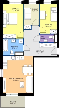 4 pokoje, mieszkanie 74,38 m², piętro 3, oferta nr B/98, Osiedle przy Wielickiej etap 1.2, Kraków, Bieżanów-Prokocim, ul. M. Orwid