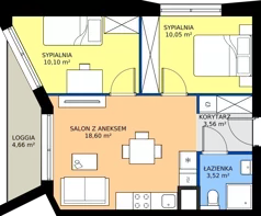 3 pokoje, mieszkanie 45,83 m², piętro 5, oferta nr B/35, Osiedle przy Wielickiej etap 1.2, Kraków, Bieżanów-Prokocim, ul. M. Orwid