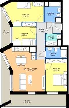 4 pokoje, mieszkanie 91,74 m², piętro 5, oferta nr B/75, Osiedle przy Wielickiej etap 1.2, Kraków, Bieżanów-Prokocim, ul. M. Orwid