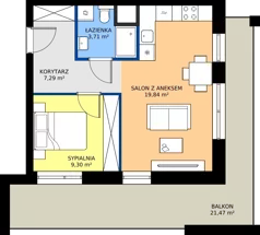 2 pokoje, mieszkanie 40,14 m², piętro 1, oferta nr B/118, Osiedle przy Wielickiej etap 1.2, Kraków, Bieżanów-Prokocim, ul. M. Orwid