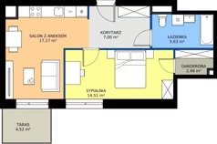 2 pokoje, mieszkanie 46,80 m², piętro 1, oferta nr B/85, Osiedle przy Wielickiej etap 1.2, Kraków, Bieżanów-Prokocim, ul. M. Orwid