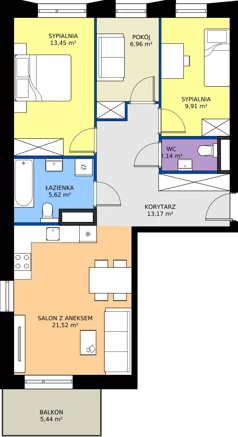 4 pokoje, mieszkanie 72,77 m², piętro 2, oferta nr B/92, Osiedle przy Wielickiej etap 1.2, Kraków, Bieżanów-Prokocim, ul. M. Orwid