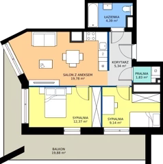 3 pokoje, mieszkanie 52,85 m², piętro 1, oferta nr B/119, Osiedle przy Wielickiej etap 1.2, Kraków, Bieżanów-Prokocim, ul. M. Orwid