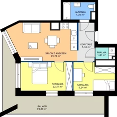 3 pokoje, mieszkanie 52,85 m², piętro 2, oferta nr B/127, Osiedle przy Wielickiej etap 1.2, Kraków, Bieżanów-Prokocim, ul. M. Orwid