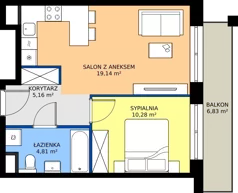2 pokoje, mieszkanie 39,39 m², piętro 1, oferta nr B/117, Osiedle przy Wielickiej etap 1.2, Kraków, Bieżanów-Prokocim, ul. M. Orwid