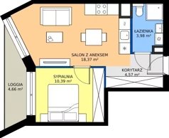 2 pokoje, mieszkanie 37,31 m², piętro 1, oferta nr B/49, Osiedle przy Wielickiej etap 1.2, Kraków, Bieżanów-Prokocim, ul. M. Orwid