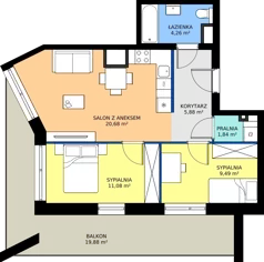 3 pokoje, mieszkanie 53,23 m², piętro 2, oferta nr B/55, Osiedle przy Wielickiej etap 1.2, Kraków, Bieżanów-Prokocim, ul. M. Orwid