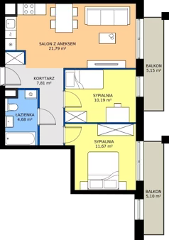 3 pokoje, mieszkanie 56,14 m², piętro 4, oferta nr B/148, Osiedle przy Wielickiej etap 1.2, Kraków, Bieżanów-Prokocim, ul. M. Orwid
