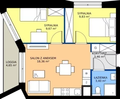 3 pokoje, mieszkanie 44,72 m², piętro 1, oferta nr B/7, Osiedle przy Wielickiej etap 1.2, Kraków, Bieżanów-Prokocim, ul. M. Orwid