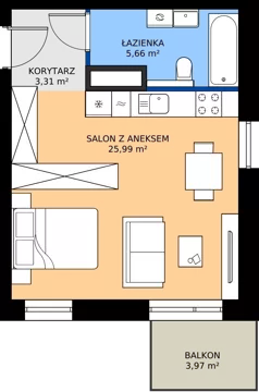 1 pokój, mieszkanie 34,96 m², piętro 3, oferta nr B/16, Osiedle przy Wielickiej etap 1.2, Kraków, Bieżanów-Prokocim, ul. M. Orwid
