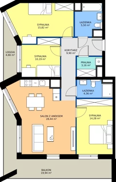 4 pokoje, mieszkanie 91,65 m², piętro 6, oferta nr B/80, Osiedle przy Wielickiej etap 1.2, Kraków, Bieżanów-Prokocim, ul. M. Orwid
