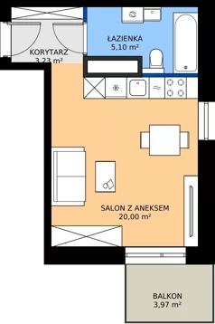 1 pokój, mieszkanie 28,33 m², piętro 1, oferta nr B/82, Osiedle przy Wielickiej etap 1.2, Kraków, Bieżanów-Prokocim, ul. M. Orwid