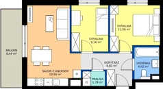 3 pokoje, mieszkanie 53,24 m², piętro 1, oferta nr B/7, Osiedle Wilno 8.1.2, Warszawa, Targówek, Elsnerów, ul. Bukowiecka