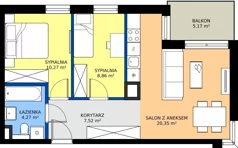 3 pokoje, mieszkanie 51,27 m², piętro 3, oferta nr B/14, Osiedle Wilno 8.1.2, Warszawa, Targówek, Elsnerów, ul. Bukowiecka