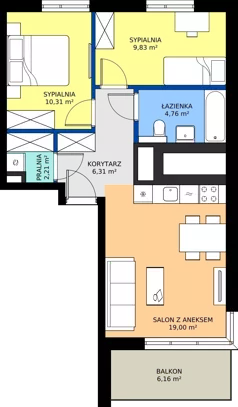 3 pokoje, mieszkanie 52,42 m², piętro 1, oferta nr D/64, Osiedle Wilno 8.1.2, Warszawa, Targówek, Elsnerów, ul. Bukowiecka