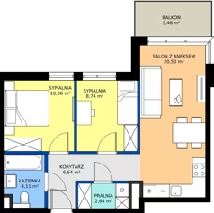 3 pokoje, mieszkanie 52,71 m², piętro 1, oferta nr D/57, Osiedle Wilno 8.1.2, Warszawa, Targówek, Elsnerów, ul. Bukowiecka