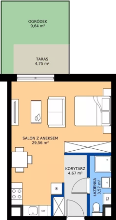 1 pokój, mieszkanie 37,80 m², parter, oferta nr D/8, Osiedle Wilno 8.1.2, Warszawa, Targówek, Elsnerów, ul. Bukowiecka