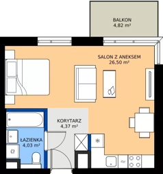 1 pokój, mieszkanie 34,90 m², piętro 1, oferta nr D/11, Osiedle Wilno 8.1.2, Warszawa, Targówek, Elsnerów, ul. Bukowiecka