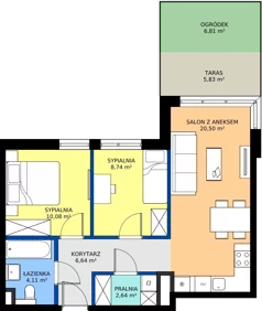 3 pokoje, mieszkanie 52,71 m², parter, oferta nr D/50, Osiedle Wilno 8.1.2, Warszawa, Targówek, Elsnerów, ul. Bukowiecka