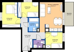 4 pokoje, mieszkanie 70,15 m², piętro 1, oferta nr D/59, Osiedle Wilno 8.1.2, Warszawa, Targówek, Elsnerów, ul. Bukowiecka