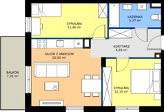 3 pokoje, mieszkanie 56,31 m², piętro 1, oferta nr S/4, Wille Biskupin 2.1, Wrocław, Biskupin-Sępolno-Dąbie-Bartoszowice, Śródmieście, ul. K. Olszewskiego