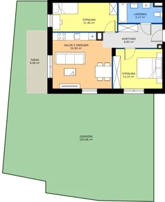 3 pokoje, mieszkanie 56,31 m², piętro 1, oferta nr T/4, Wille Biskupin 2.1, Wrocław, Biskupin-Sępolno-Dąbie-Bartoszowice, Śródmieście, ul. K. Olszewskiego