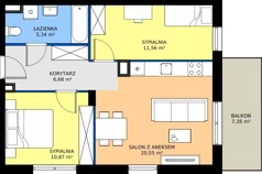 3 pokoje, mieszkanie 55,00 m², piętro 1, oferta nr U/6, Wille Biskupin 2.1, Wrocław, Biskupin-Sępolno-Dąbie-Bartoszowice, Śródmieście, ul. K. Olszewskiego